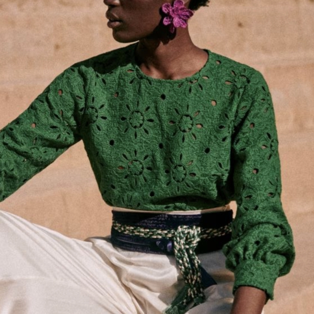 Sezane Jesse Blouse Green NWT